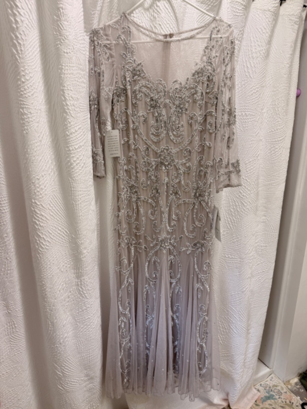 NWT Silver Beaded Gown, Pissarro Nights, Size 6, $119